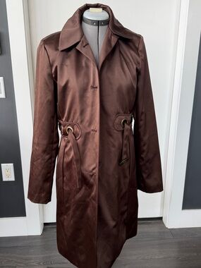 Via Spiga Chocolate Brown Satin Trench Coat